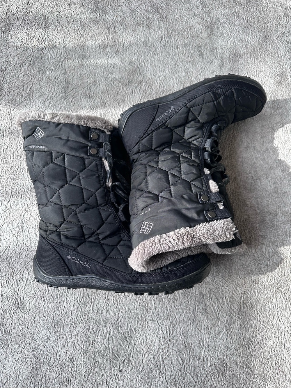 Columbia Black Quilted Lace-Up Winter Boots with Faux-Fur Cuff